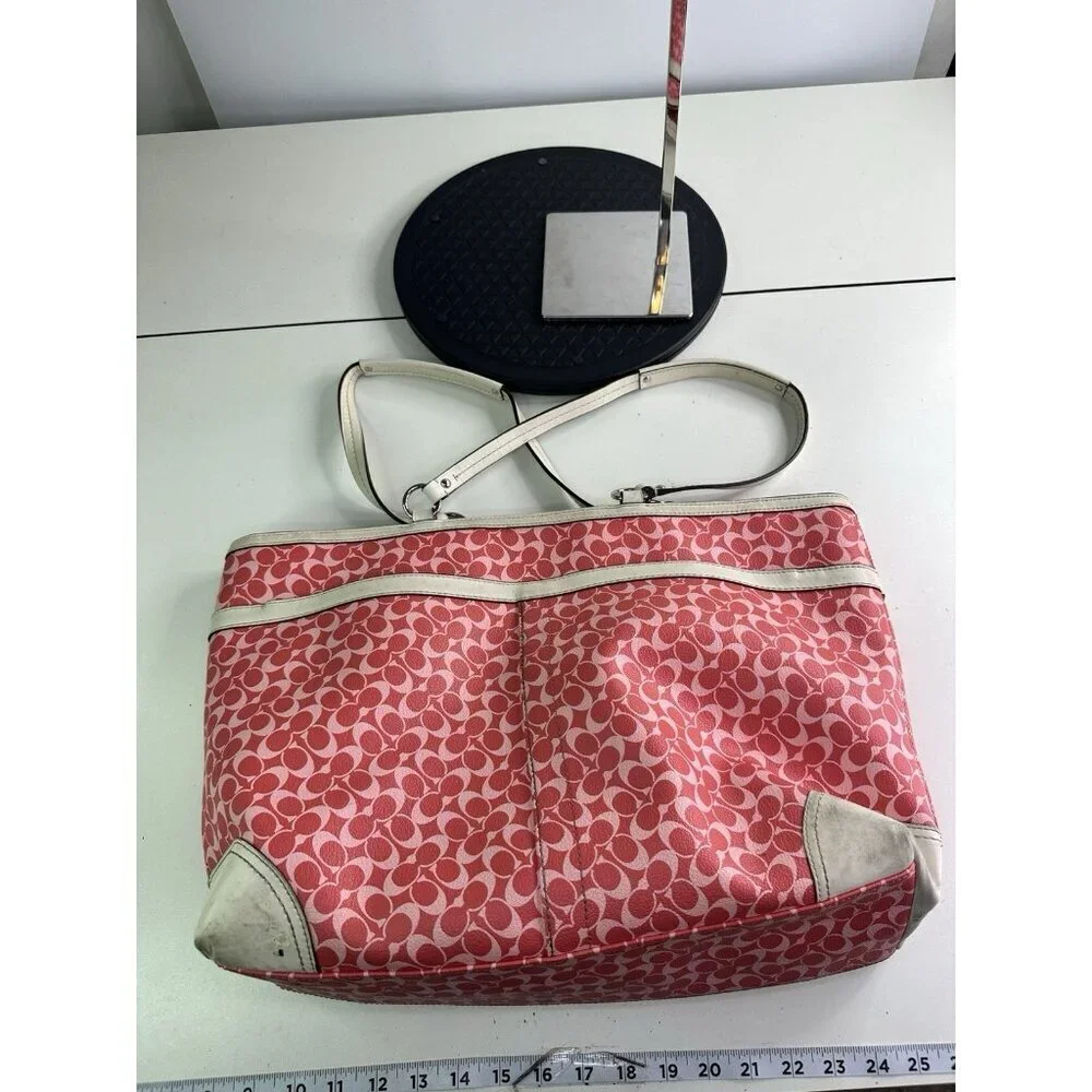 COACH Chelsea Heritage Stripe PVC-Leather Multi Use BAG Large Tote #F15134 Pink